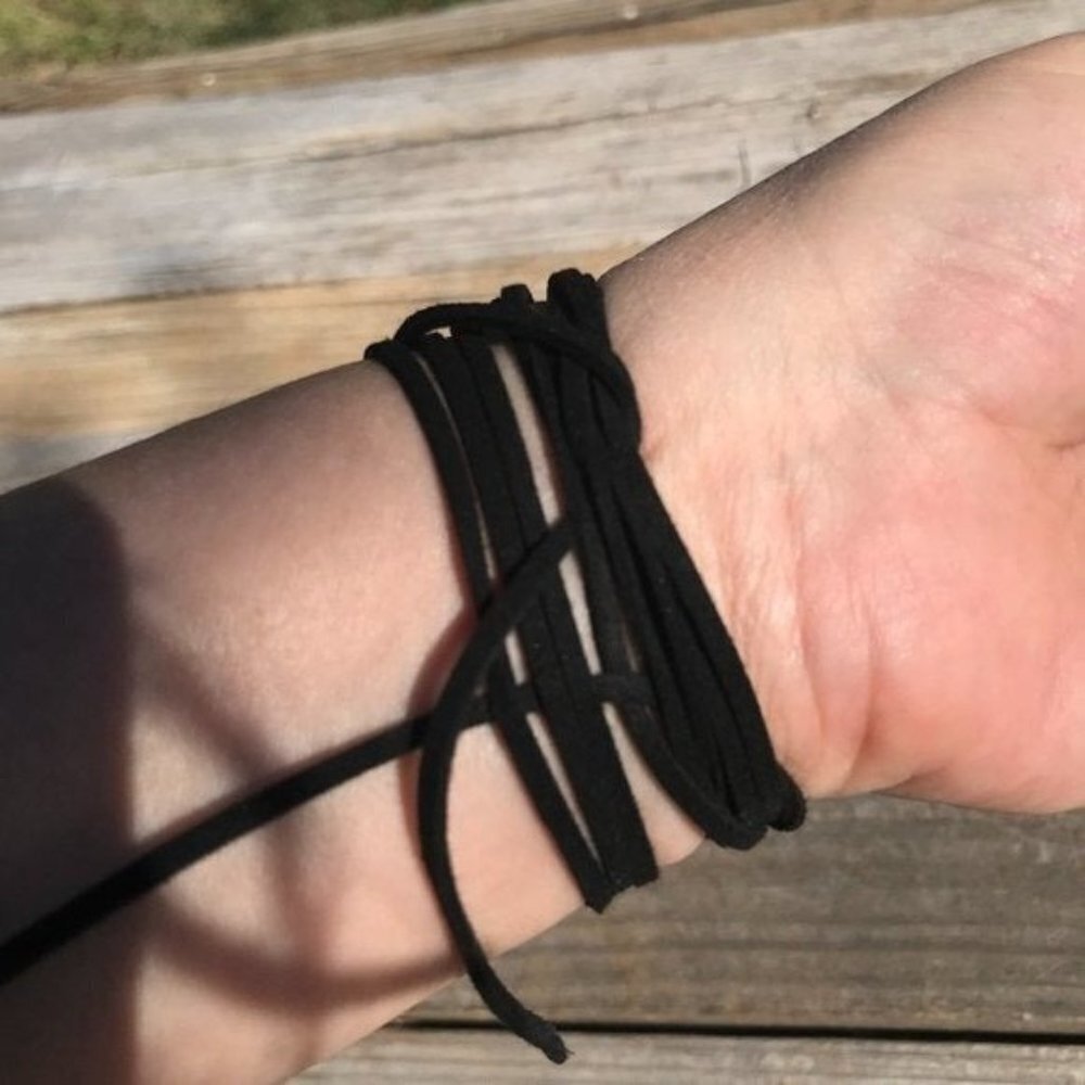 Tie Wrap Floral Rose Silver Bracelet Cuff Yoga Boho Biker Vegan Faux Leather - Picture 5 of 11